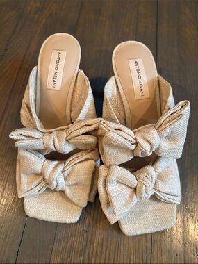 Antonio Melani double-bow mule heels